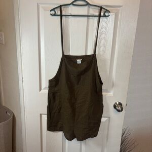 NATURAL LIFE Olive Green Romper Linen blend with pockets Size Medium